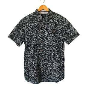 Level Ten Men's Black Leaf Print Button Down Shirt Cotton Resort Streetwear L